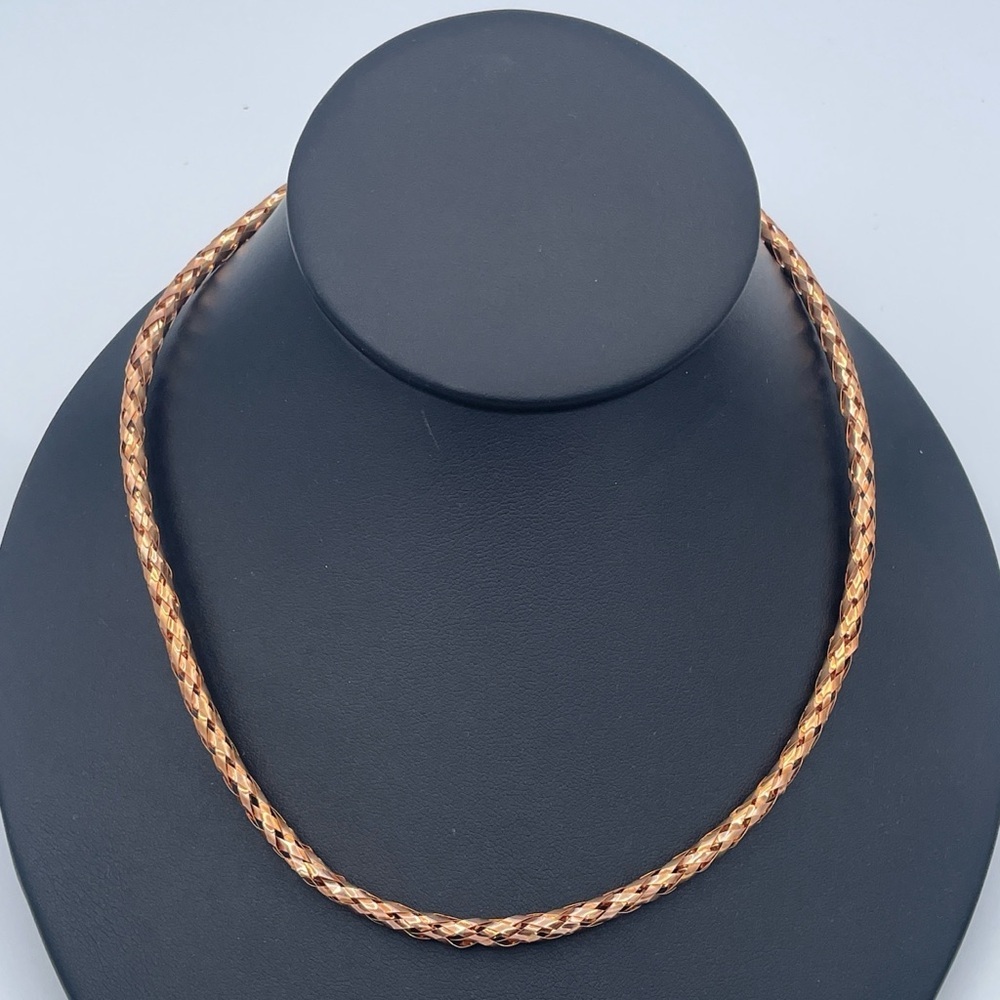 Milor Italy Bronze Chunky Collar Necklace Set 18” Textured Mesh & Braided Tube - Picture 3 of 7